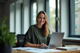 Freelancer travaillant sur un ordinateur portable en milieu urbain