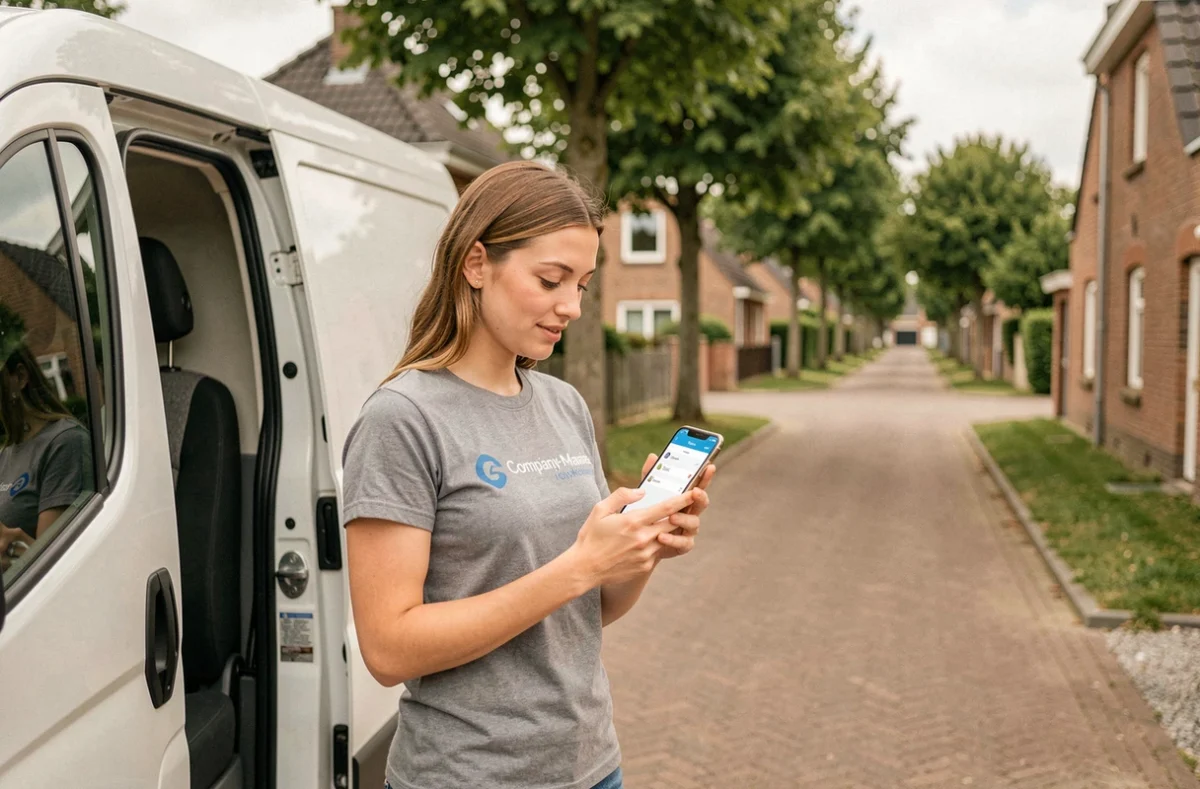 Coordinatrice Actua'dem consultant son téléphone pour organiser un déménagement flexible en Seine-Maritime