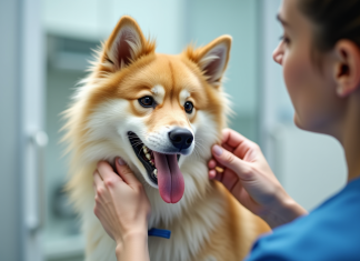 Chien Finnish Spitz en soin dans une clinique moderne