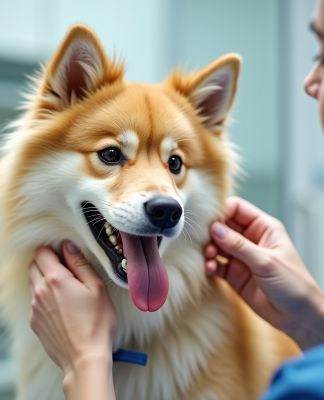 Chien Finnish Spitz en soin dans une clinique moderne