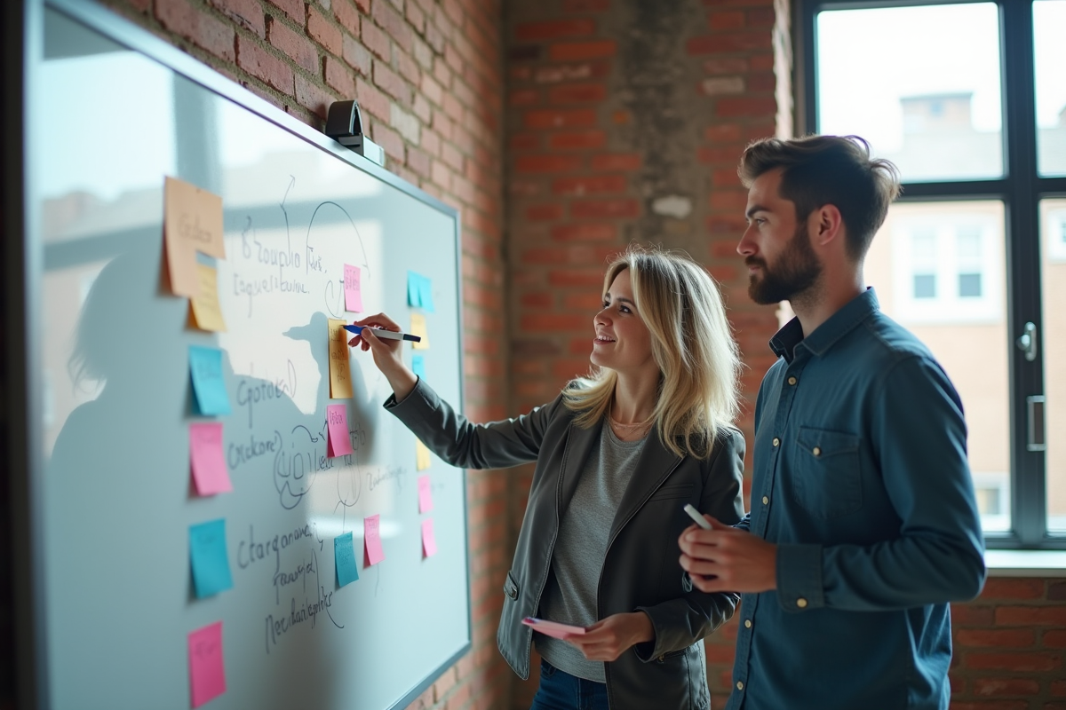 Deux collègues discutant autour d