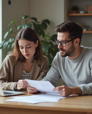 Couple dans un appartement parisien examine des documents