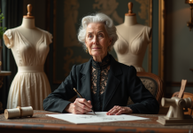 Femme couture ancienne dans un atelier parisien élégant