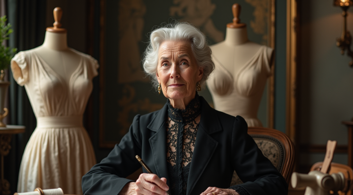 Femme couture ancienne dans un atelier parisien élégant