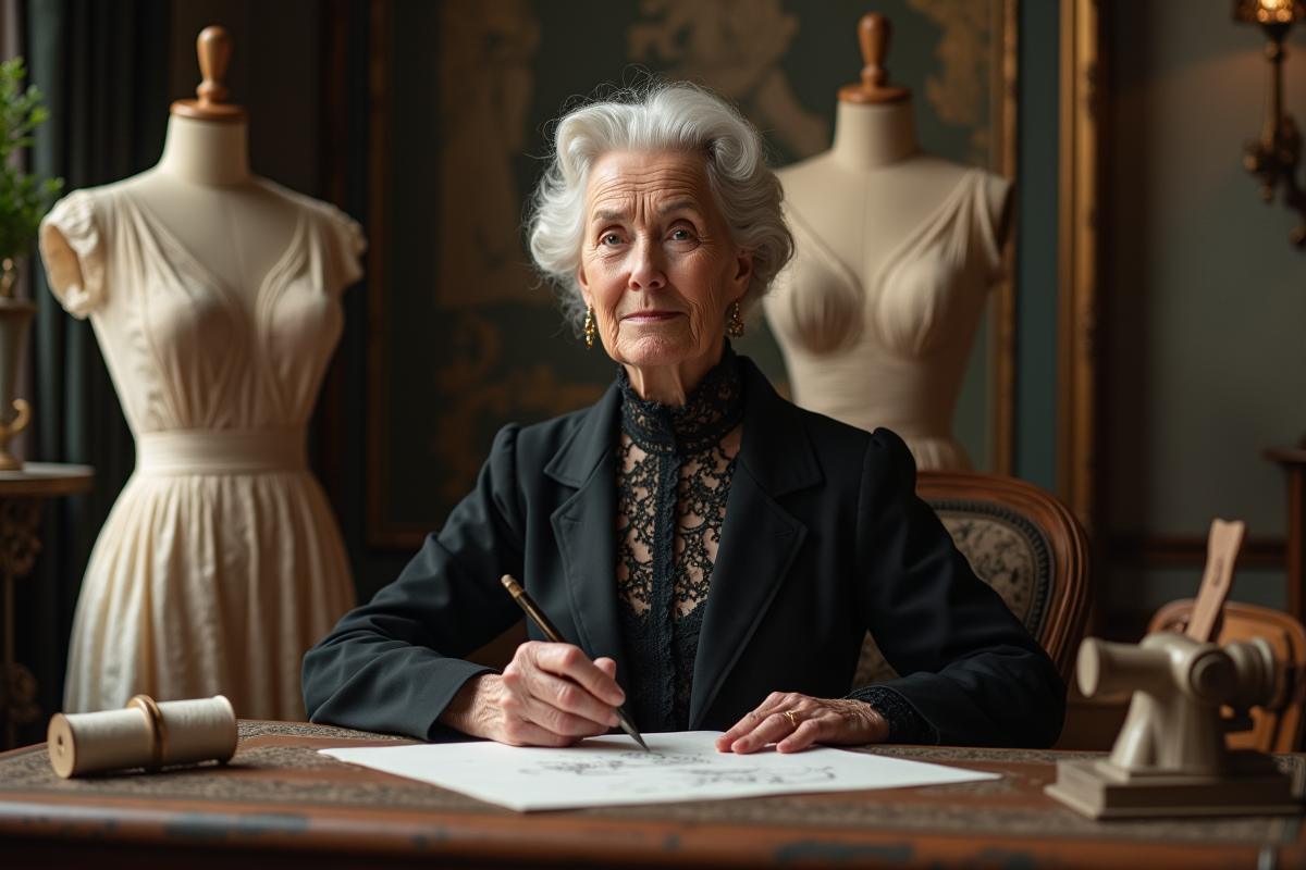 Femme couture ancienne dans un atelier parisien élégant