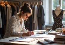 Dessinateur de mode créant une collection dans un studio lumineux