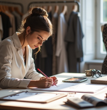 Nouveau styliste Chanel : Qui occupe le poste ? Dessinateur de mode créant une collection dans un studio lumineux