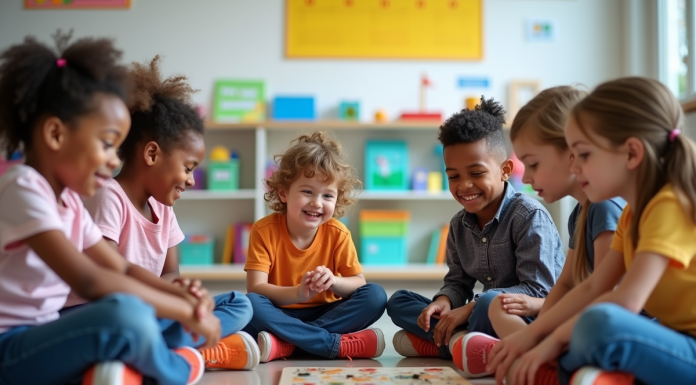 Enfants d ecole primaire jouant ensemble au sol