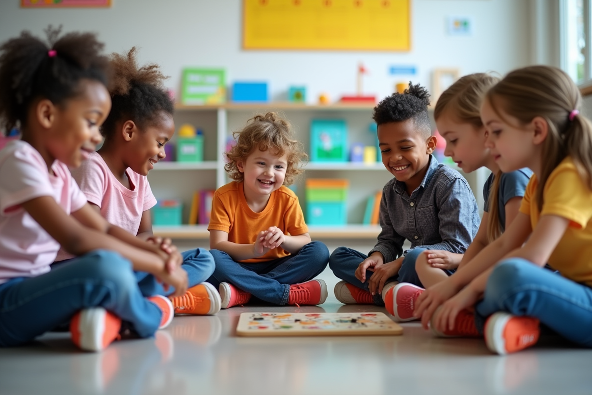 Enfants d ecole primaire jouant ensemble au sol
