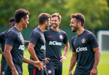 Joueurs RC Lens lors d'un entraînement en extérieur