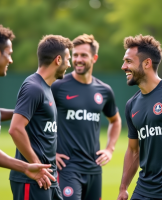 Joueurs RC Lens lors d'un entraînement en extérieur