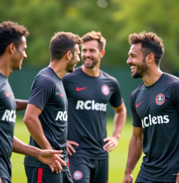 Joueurs RC Lens lors d'un entraînement en extérieur
