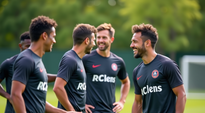 Joueurs RC Lens lors d'un entraînement en extérieur