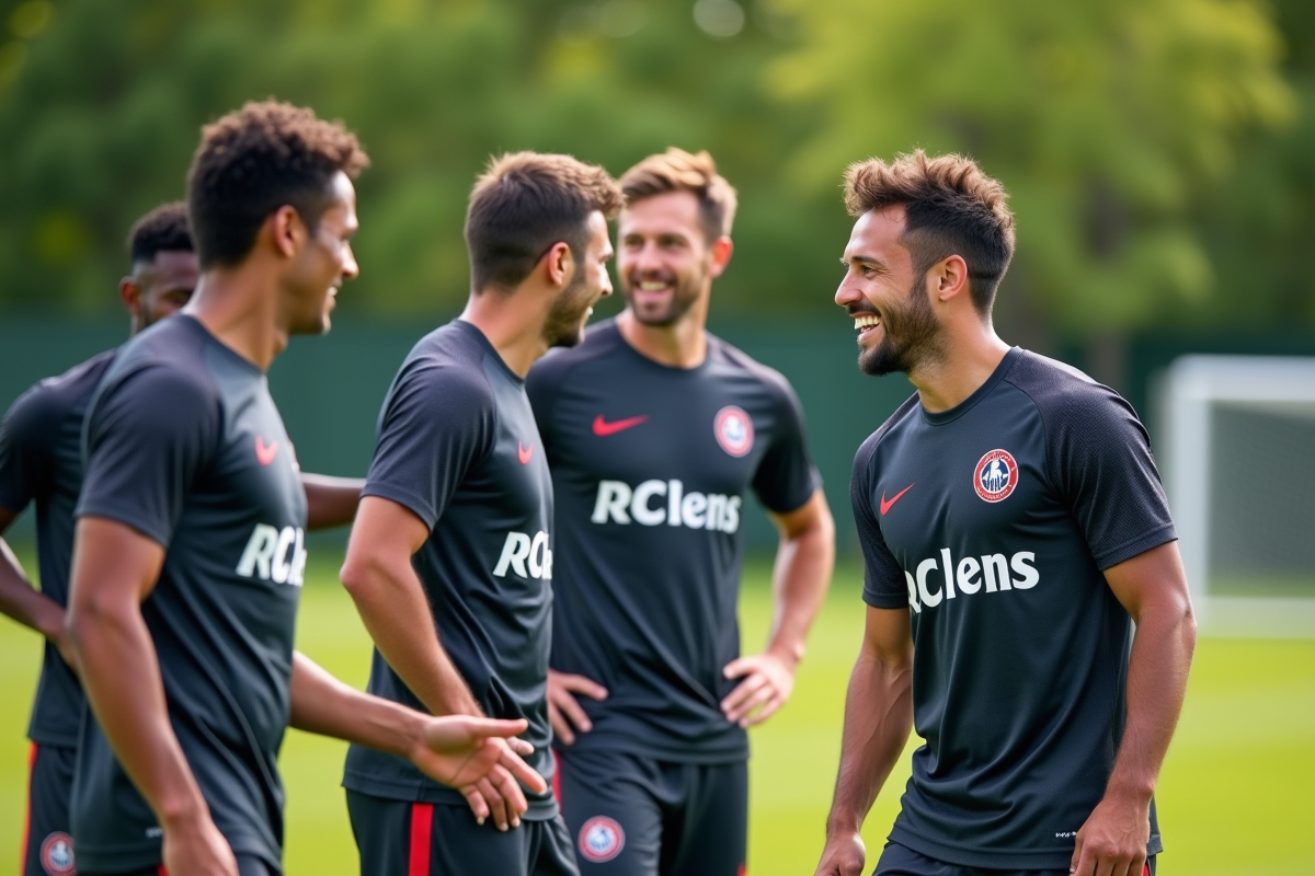 Joueurs RC Lens lors d'un entraînement en extérieur