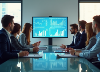 Stratégies de croissance pour booster votre entreprise : les meilleures méthodes à adopter Groupe de professionnels collaborant autour d'une table moderne avec graphiques