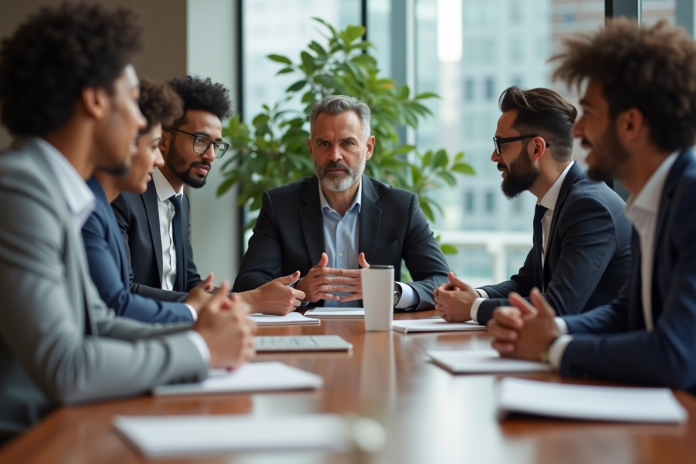 Groupe divers d'professionnels en réunion de travail