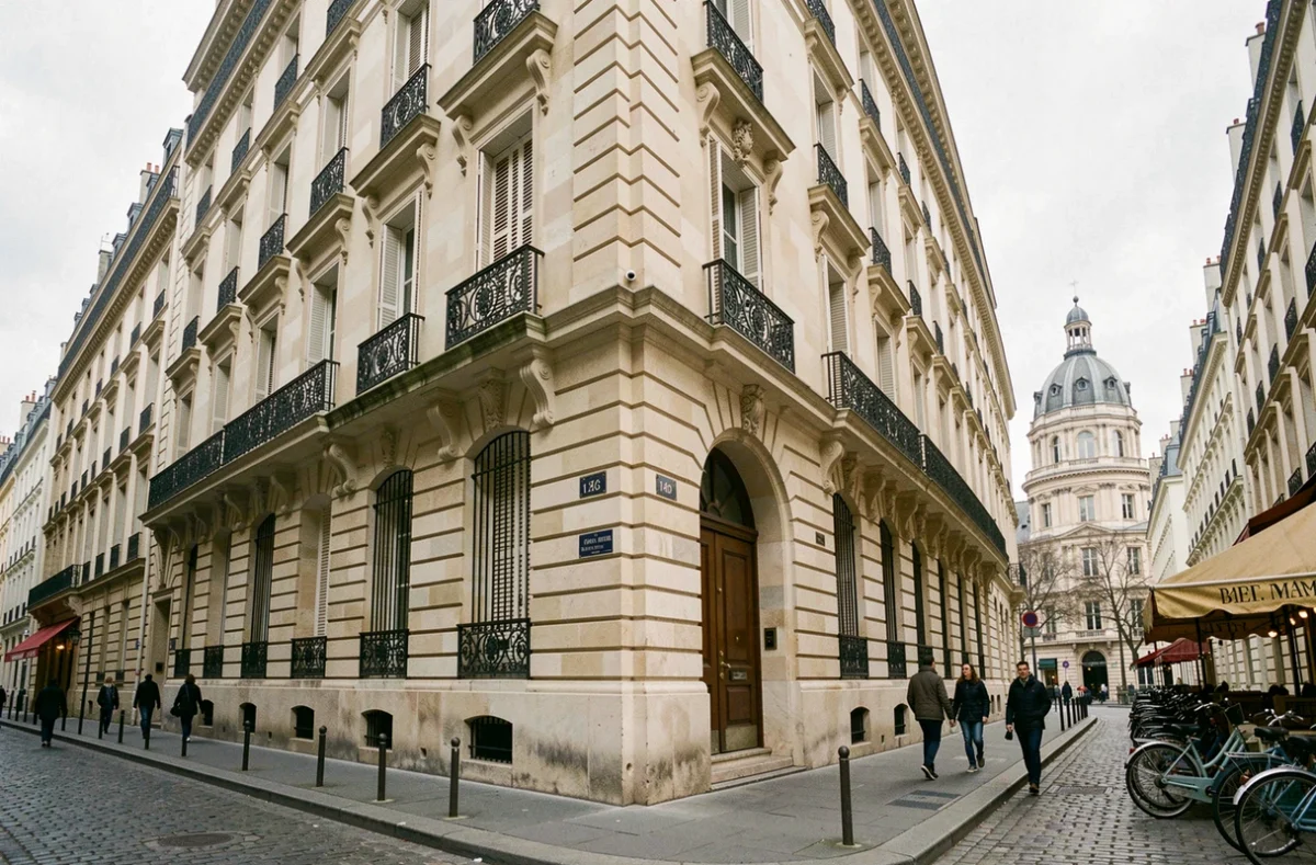 Façade haussmannienne au 2 rue Vivienne à Paris, proche de la Bourse et du Palais-Royal