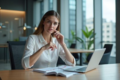 Femme d affaires en réunion avec tablette dans un bureau moderne