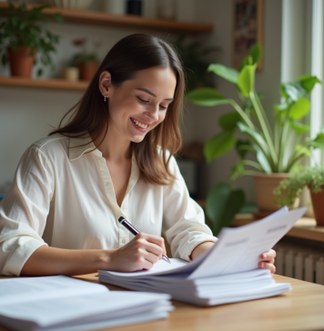 Dette : comment réussir avec la méthode boule de neige ? Femme souriante organise ses finances à la maison
