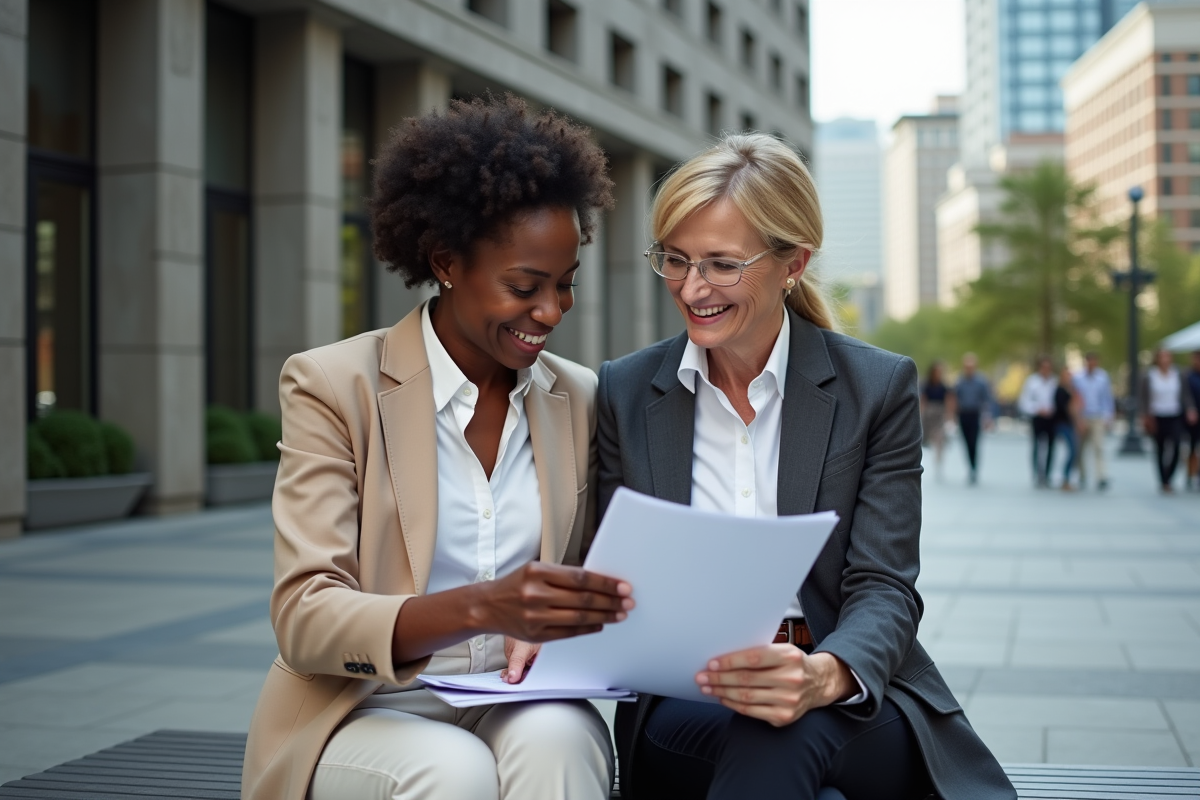 Deux femmes professionnelles discutant dehors