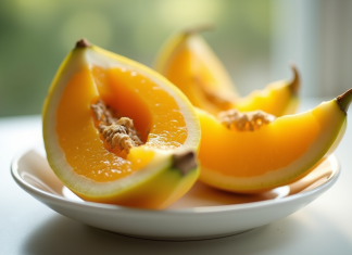 Zoom sur le fruit en Z : des étrangetés de la nature Fruit exotique zsh coupé en deux sur assiette blanche