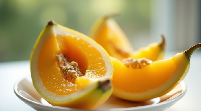 Fruit exotique zsh coupé en deux sur assiette blanche