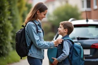 Parents discutant des trajets scolaires et des activités extra-scolaires