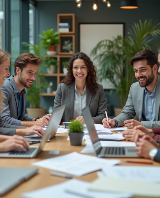 Groupe de professionnels collaborant dans un bureau moderne