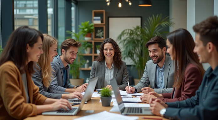 Groupe de professionnels collaborant dans un bureau moderne