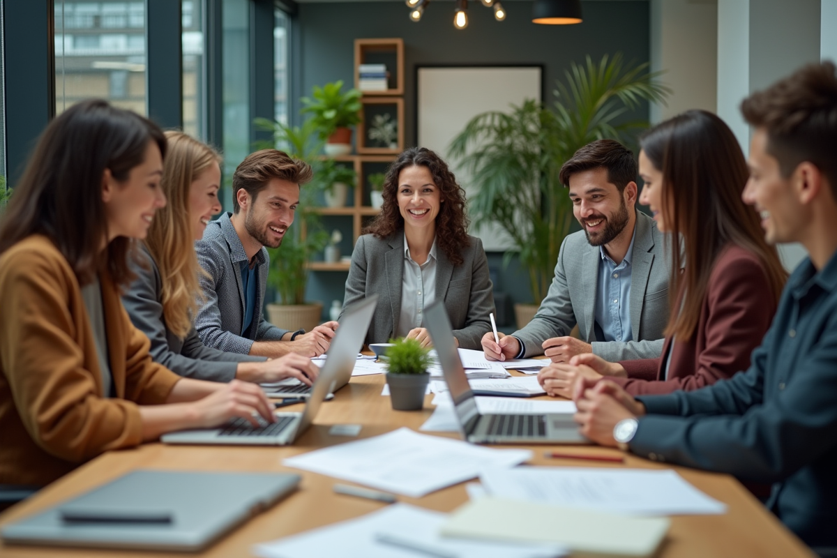 Groupe de professionnels collaborant dans un bureau moderne