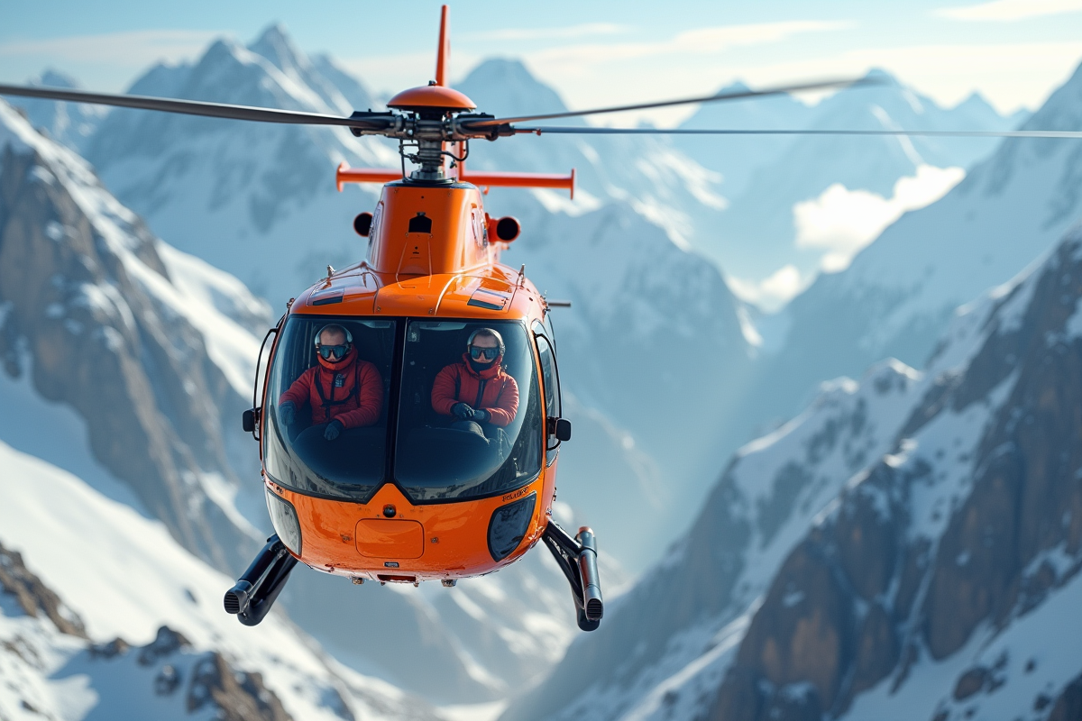 Hélicoptère orange en vol au-dessus d