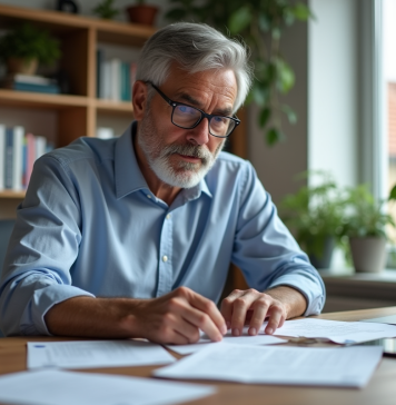 Taxes sur résidence secondaire : Quels paiements s’imposent ? Homme d'âge moyen dans un bureau moderne en pleine réflexion