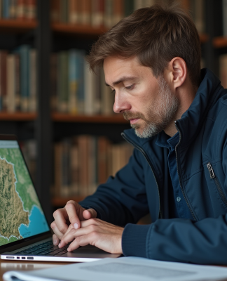 Homme d'âge moyen avec carte topographique France