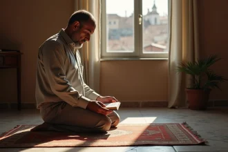 Homme priant dans un intérieur à Agen
