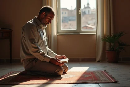 Homme priant dans un intérieur à Agen