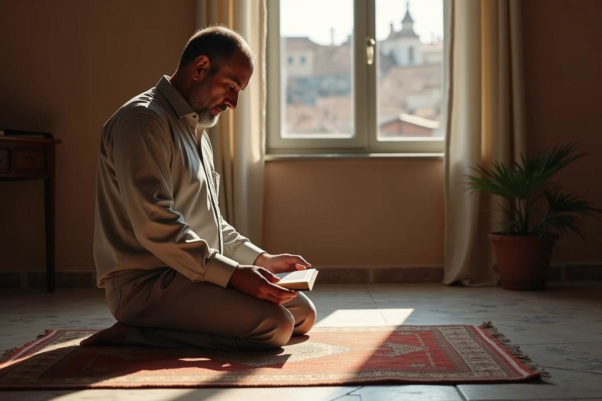 Homme priant dans un intérieur à Agen