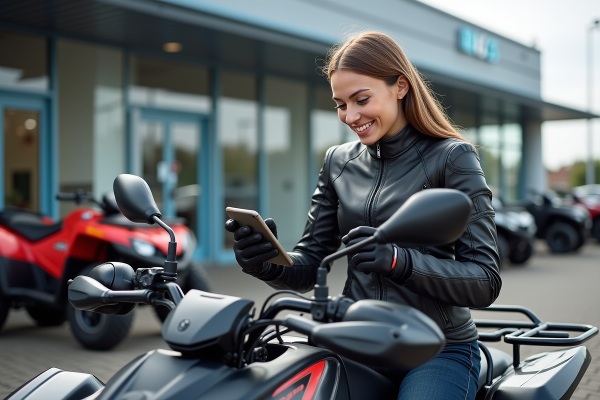 Jeune femme souriante vérifiant une checklist sur smartphone près d
