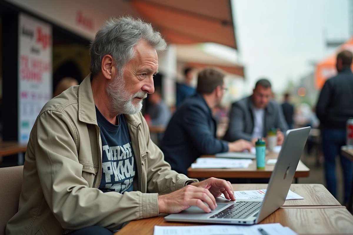 Journaliste en plein travail lors du festival Vieilles Charrues