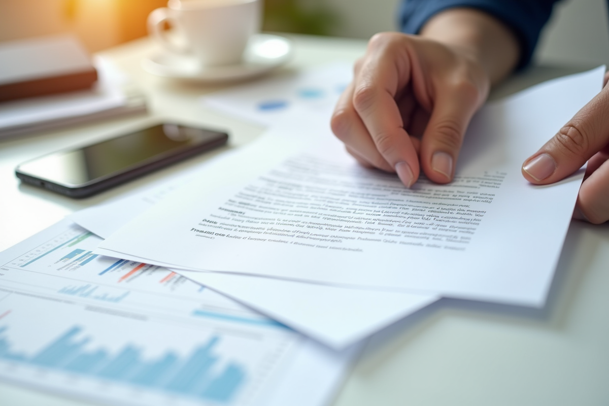 Mains tenant une lettre imprimée avec graphiques financiers