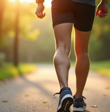 Personne marchant dans un parc ensoleille avec tracker fitness