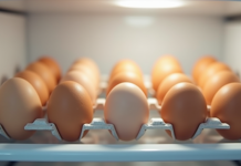 Douzaine d'oeufs propres dans un réfrigérateur lumineux