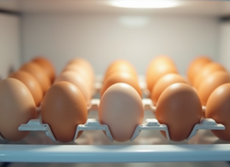 Douzaine d'oeufs propres dans un réfrigérateur lumineux