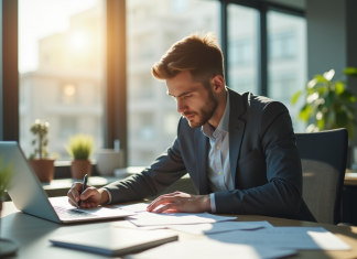 Investisseur : écrire une lettre efficace pour une levée de fonds Professionnel au bureau moderne rédigeant une lettre