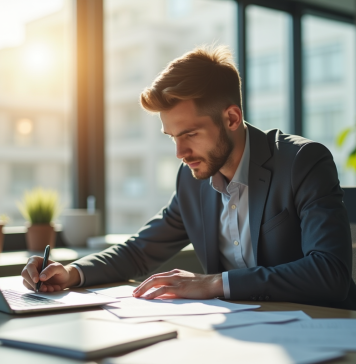Professionnel au bureau moderne rédigeant une lettre