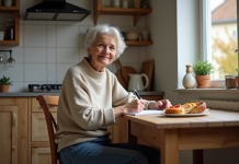 Vivre avec peu d’argent en France : les meilleures régions économiques Femme souriante écrivant dans un carnet à la cuisine modeste