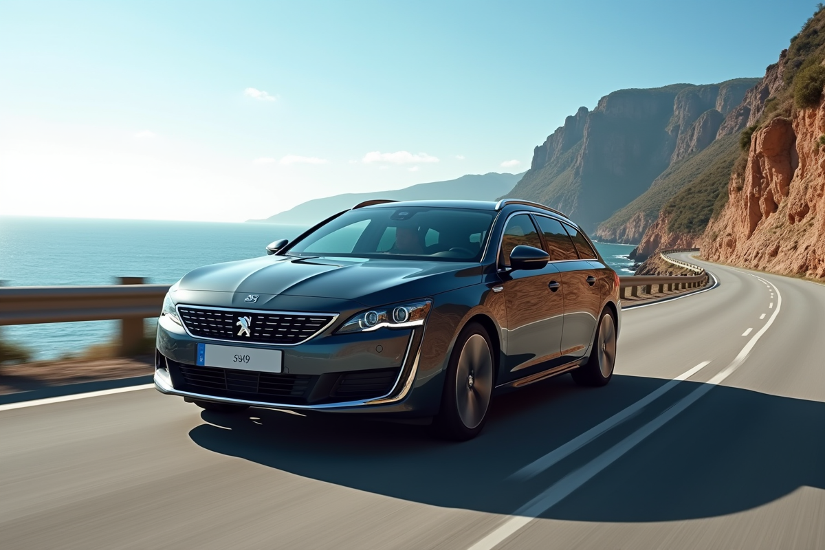 Peugeot 508 SW sur route côtière en plein jour
