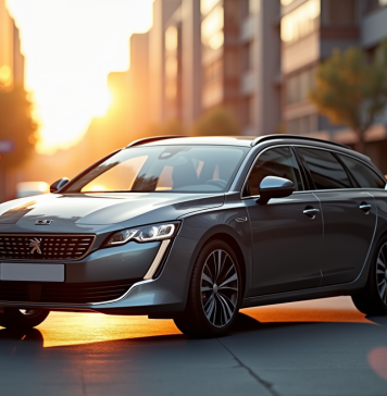 Peugeot 508 SW en ville au lever du soleil