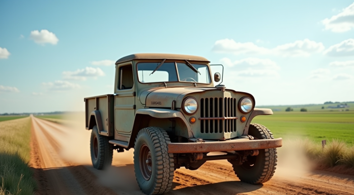 Pick-up 4x4 d'occasion en campagne sous le soleil