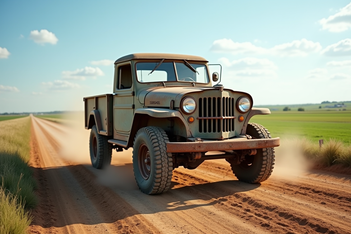 Pick-up 4x4 d'occasion en campagne sous le soleil