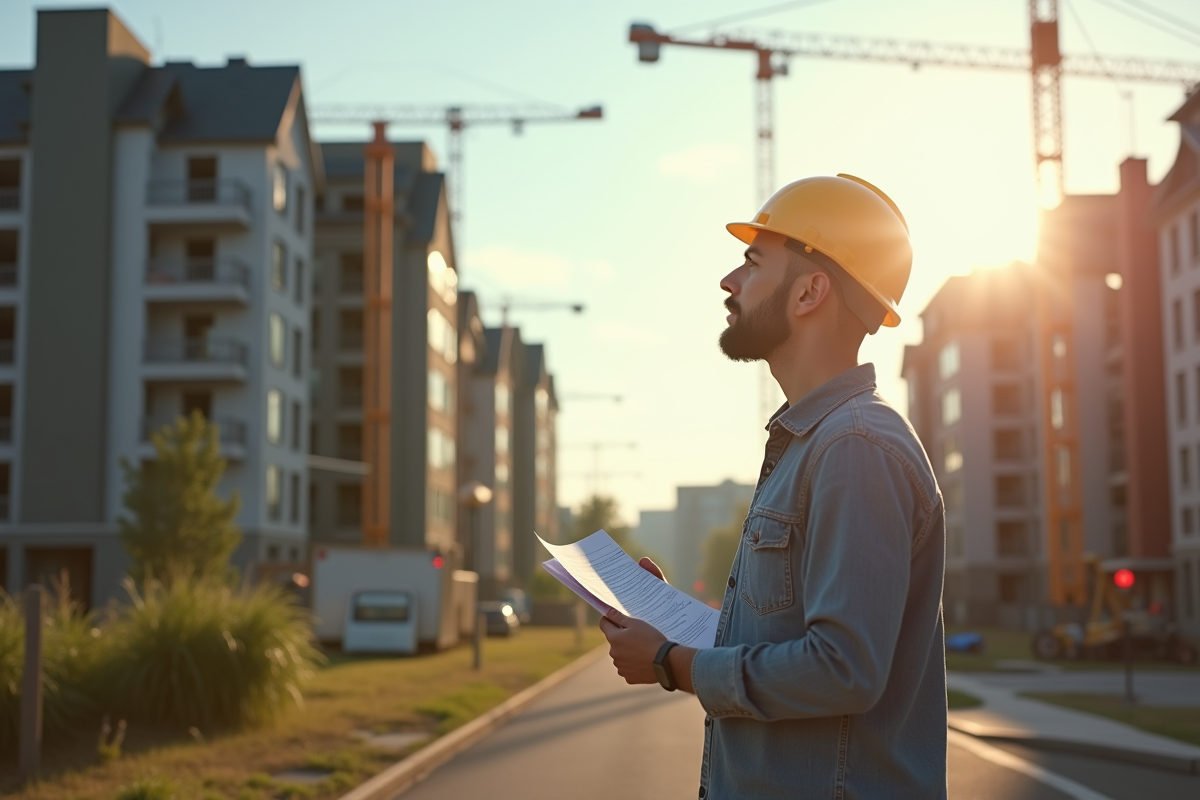 Propriétaire regardant un chantier de construction dans le quartier